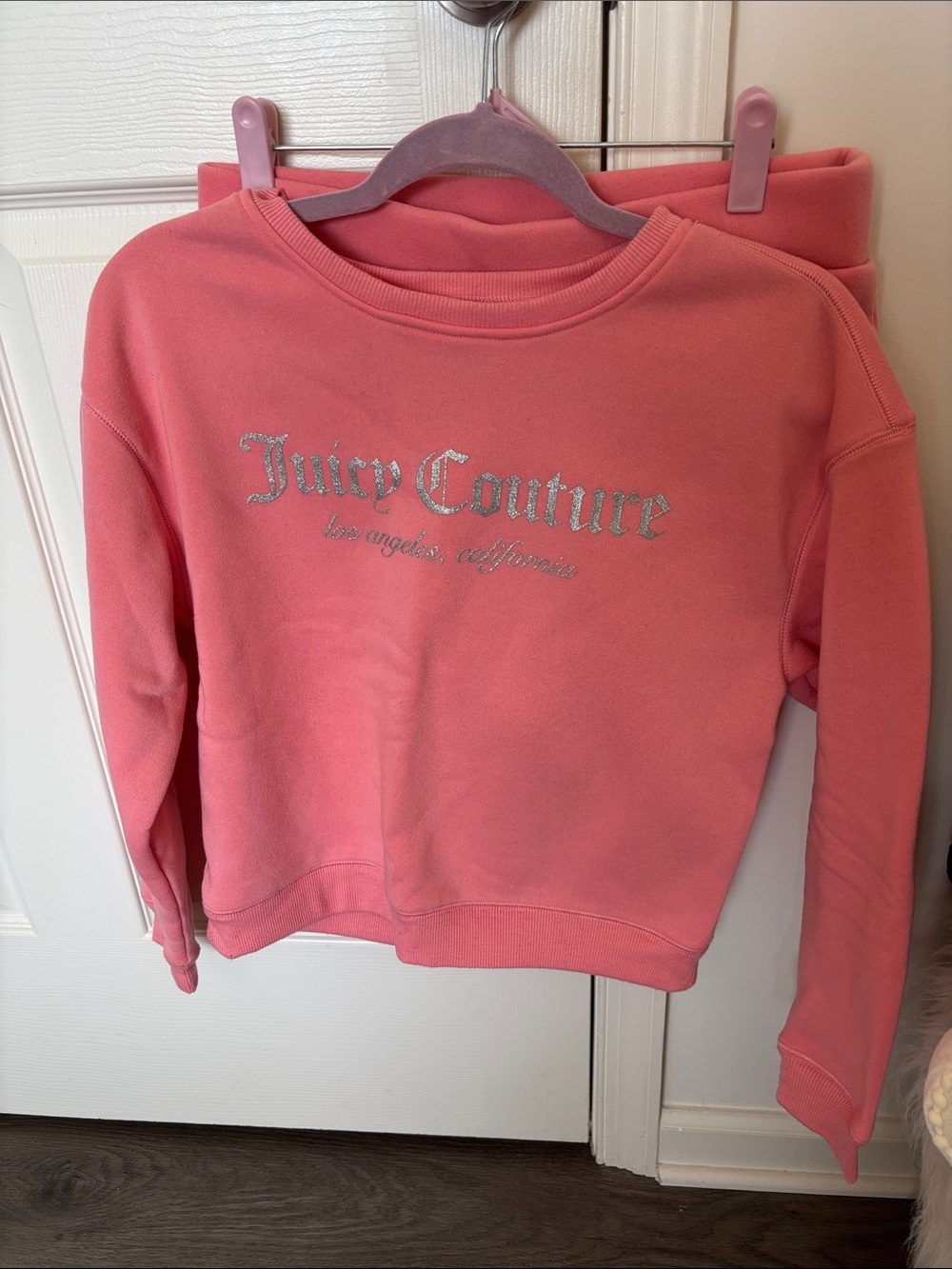 Juicy Couture Coral Pink Logo Crew Sweatshirt and Shorts Set